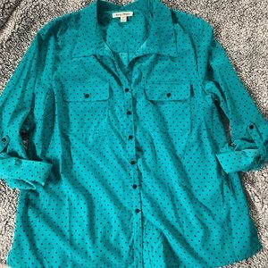 Studio works teal polka dot blouse